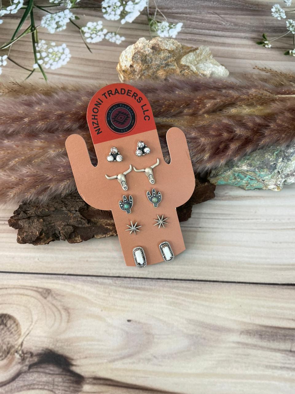 Handmade Sterling Silver Wildhorse Magnesite and Kingman Turquoise Post Studs Cards
