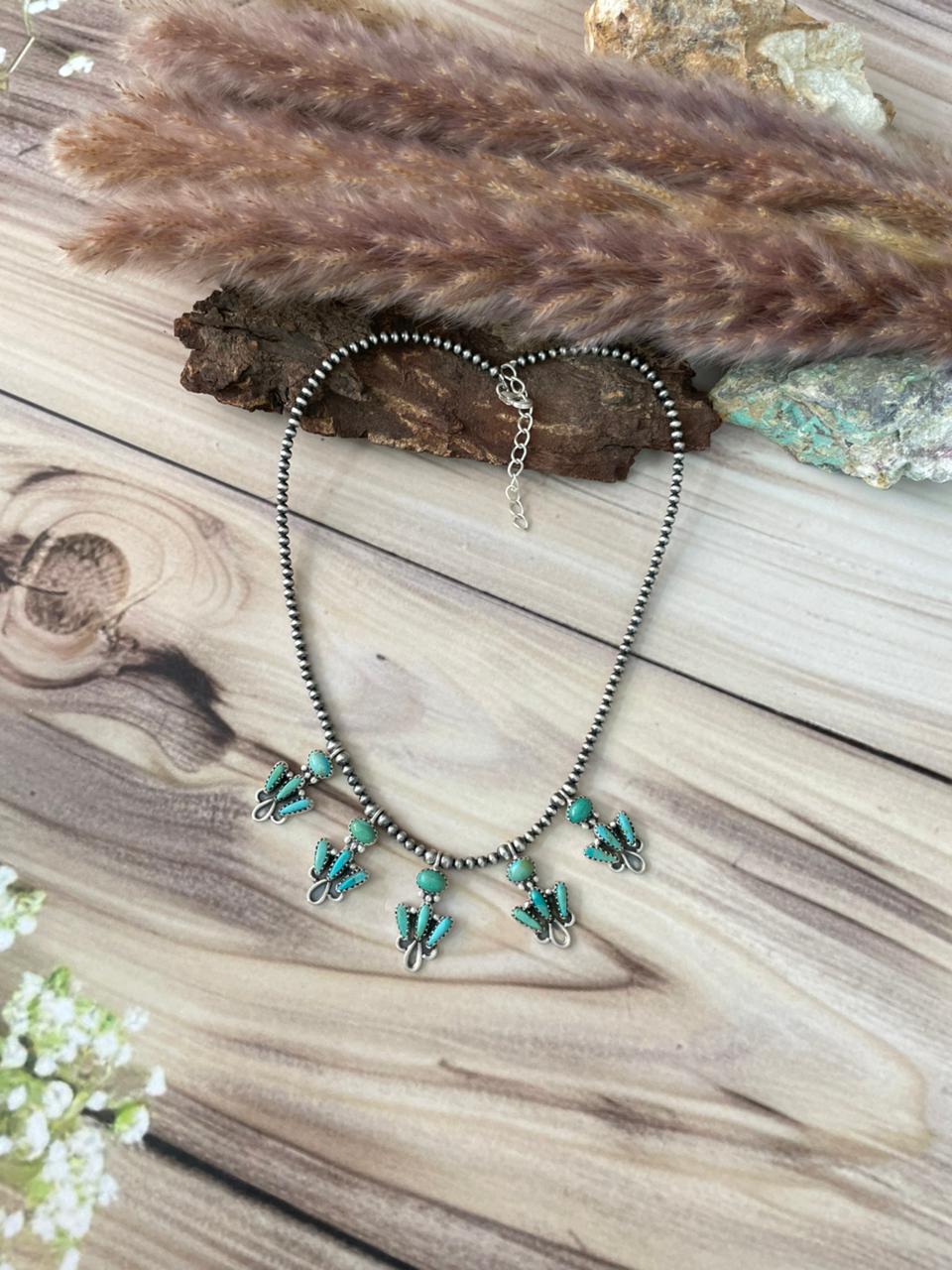 Handmade Sterling Silver Kingman Turquoise Beaded Necklace Signed Nizhoni