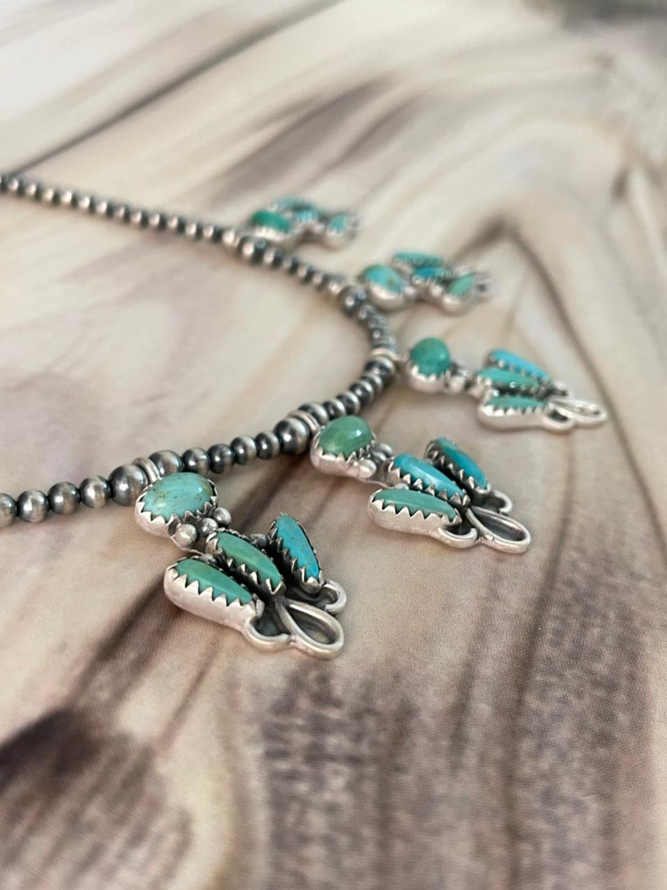Handmade Sterling Silver Kingman Turquoise Beaded Necklace Signed Nizhoni