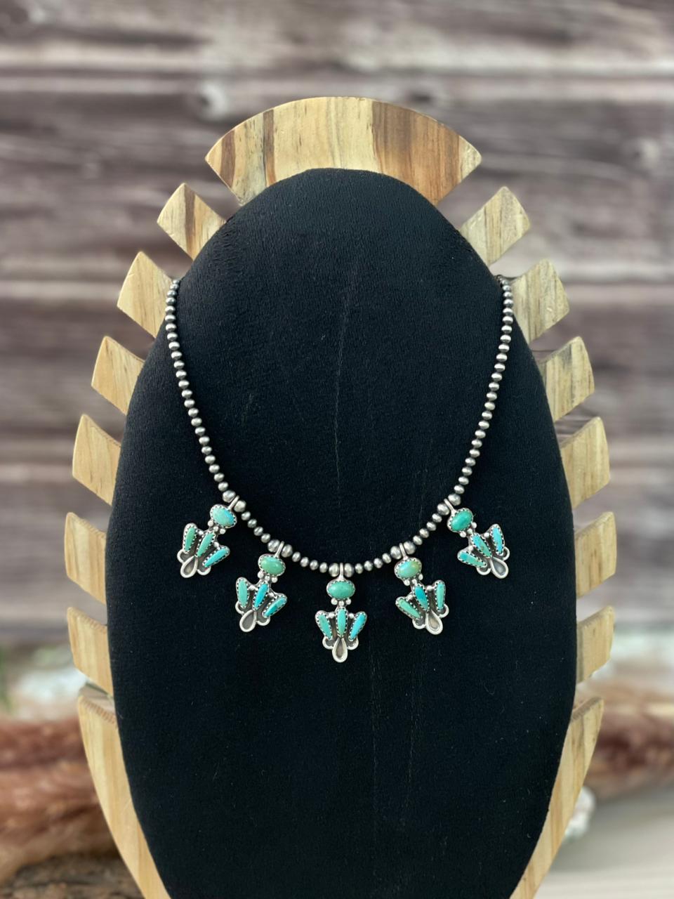 Handmade Sterling Silver Kingman Turquoise Beaded Necklace Signed Nizhoni
