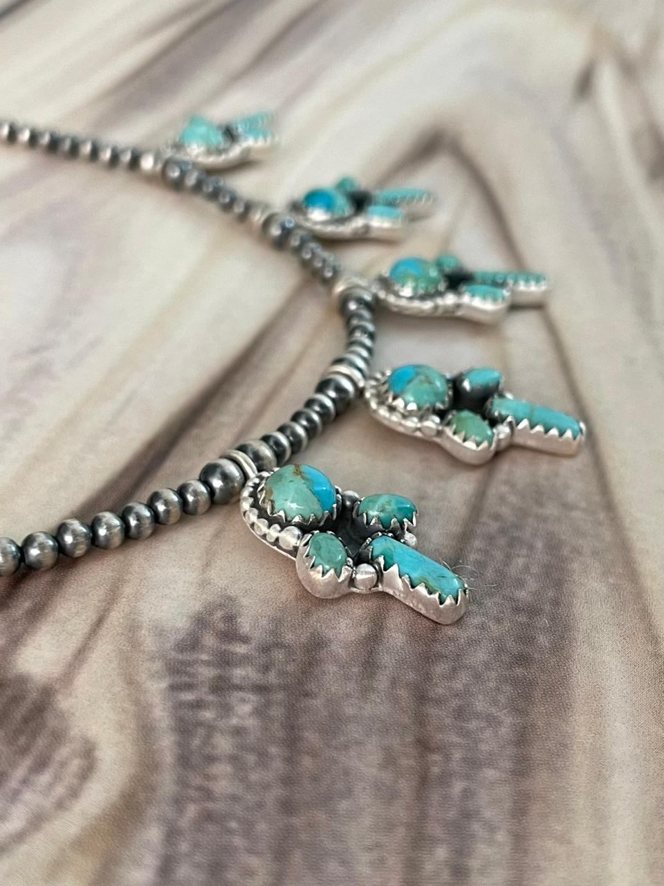 Handmade Sterling Silver Kingman Turquoise Beaded Necklace Signed Nizhoni (1)
