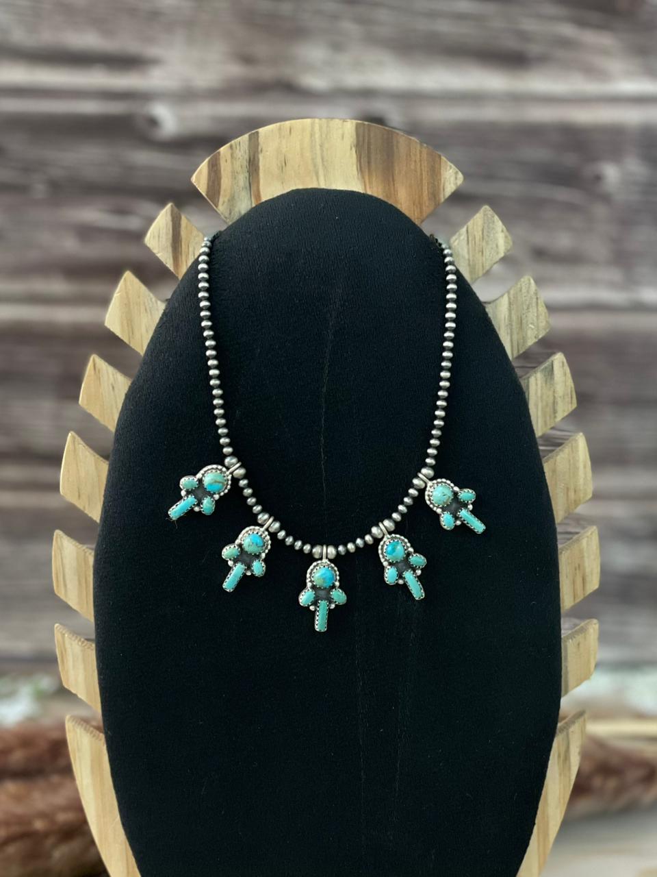 Handmade Sterling Silver Kingman Turquoise Beaded Necklace Signed Nizhoni (1)
