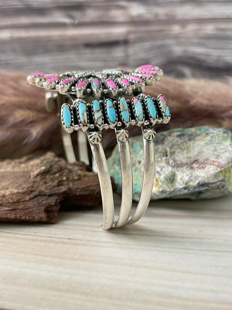 Handmade Sterling Silver Cotton Candy Cuff Bracelet Signed Nizhoni
