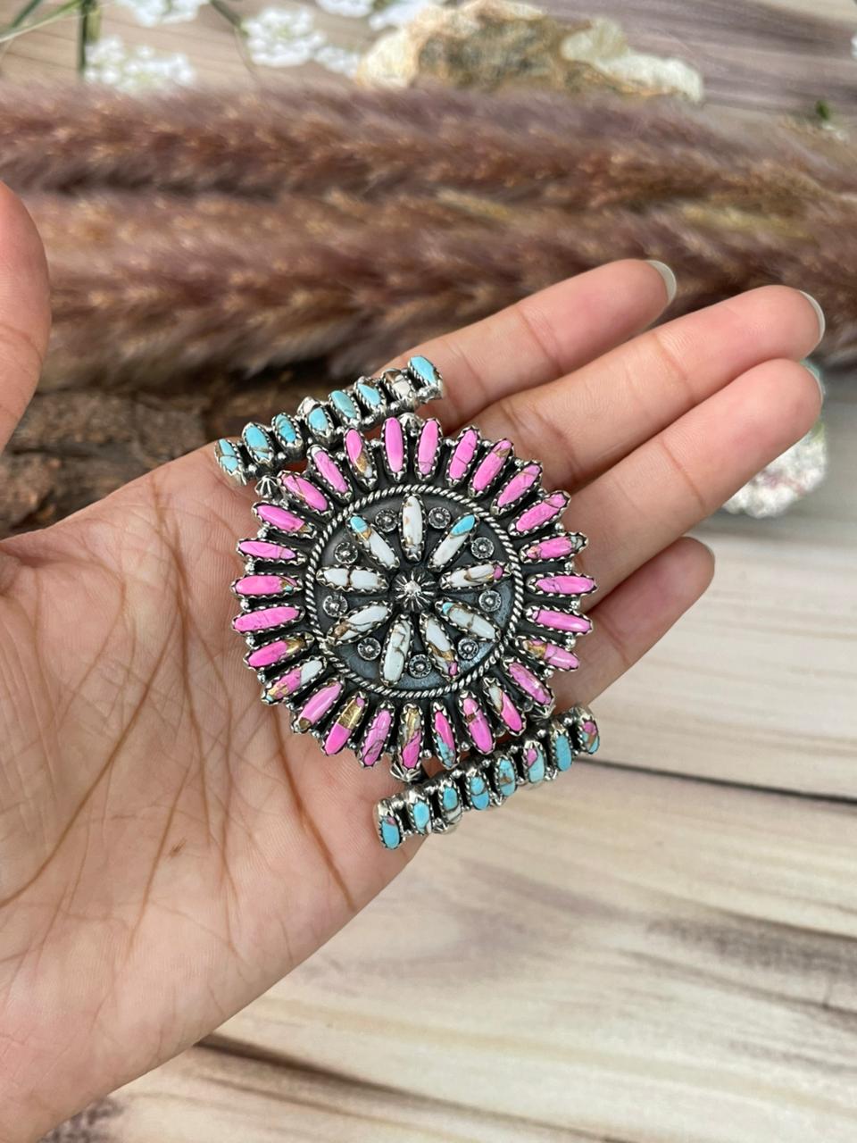 Handmade Sterling Silver Cotton Candy Cuff Bracelet Signed Nizhoni