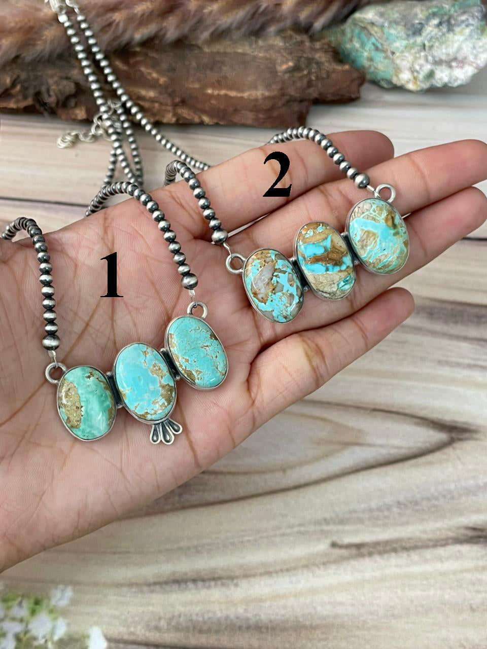 Handmade Sterling Silver Royston Ribbon Turquoise Beaded Necklace Signed Nizhoni