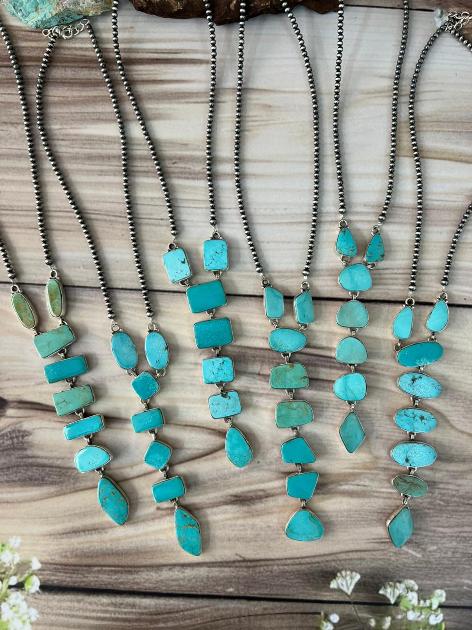 Handmade Sterling Silver Green Kingman Turquoise Collection: Beaded Necklace Signed Nizhoni