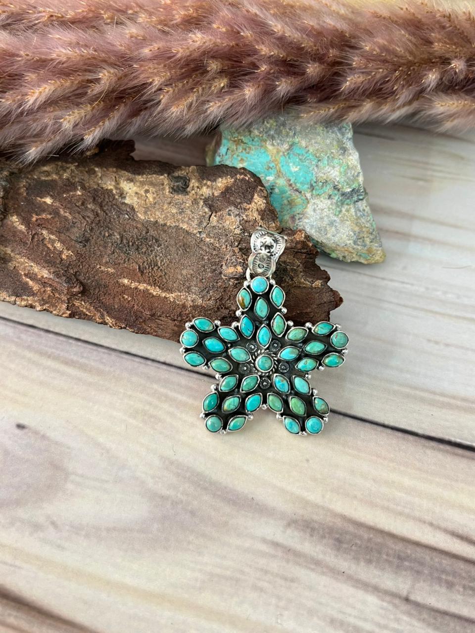 Handmade Sterling Silver Kingman Turquoise Pendant Signed Nizhoni