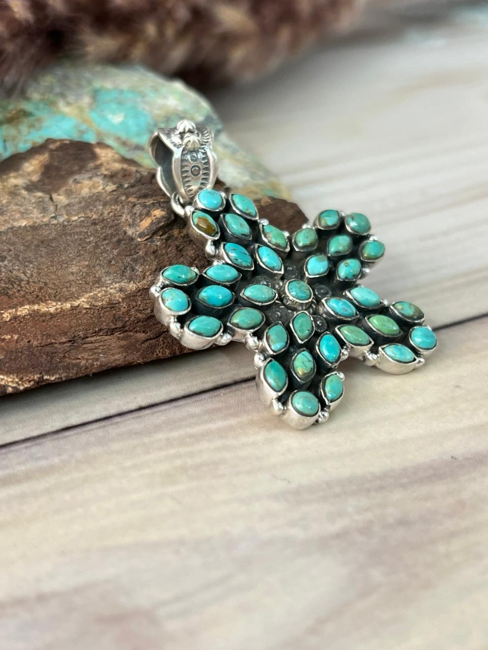 Handmade Sterling Silver Kingman Turquoise Pendant Signed Nizhoni