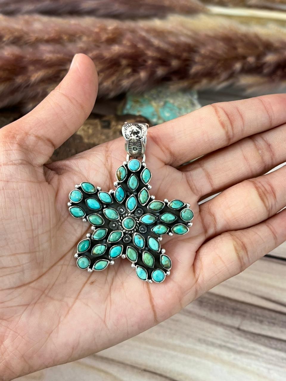 Handmade Sterling Silver Kingman Turquoise Pendant Signed Nizhoni