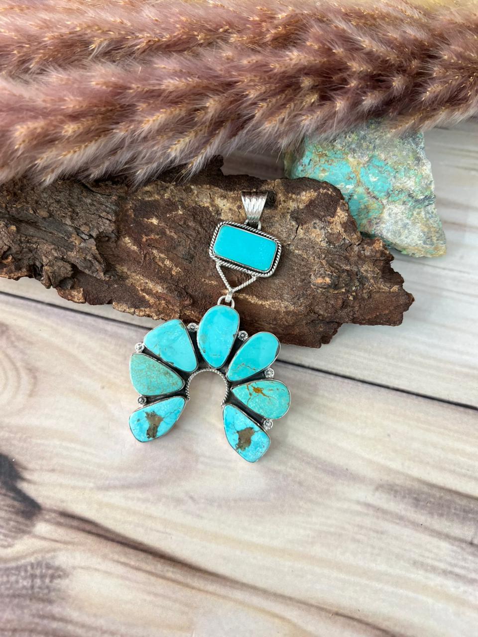 Handmade Sterling Silver Green Kingman Turquoise Collection: Naja Pendant Signed Nizhoni