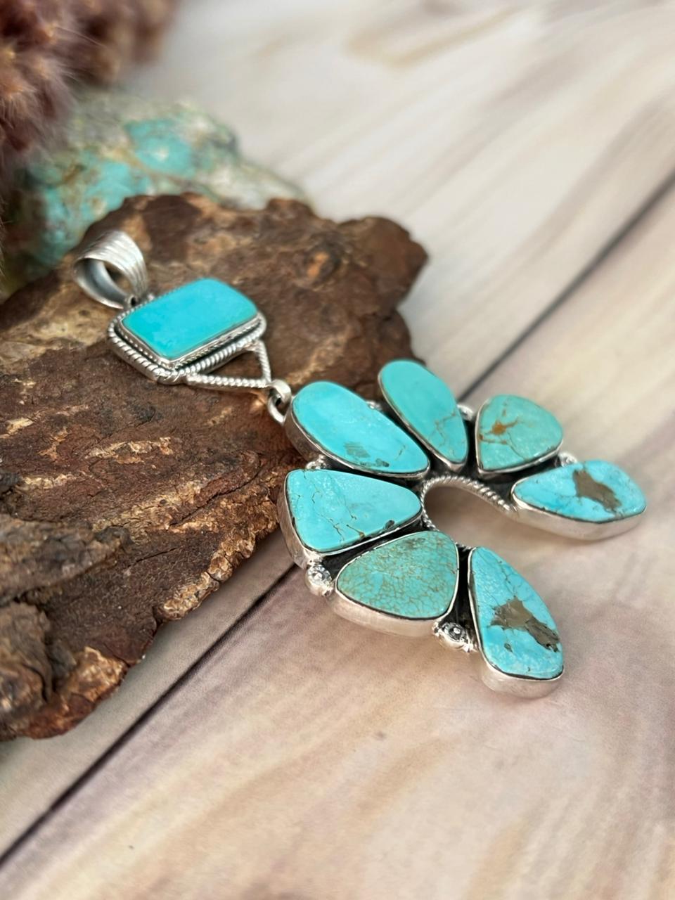 Handmade Sterling Silver Green Kingman Turquoise Collection: Naja Pendant Signed Nizhoni