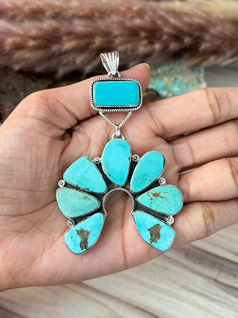 Handmade Sterling Silver Green Kingman Turquoise Collection: Naja Pendant Signed Nizhoni