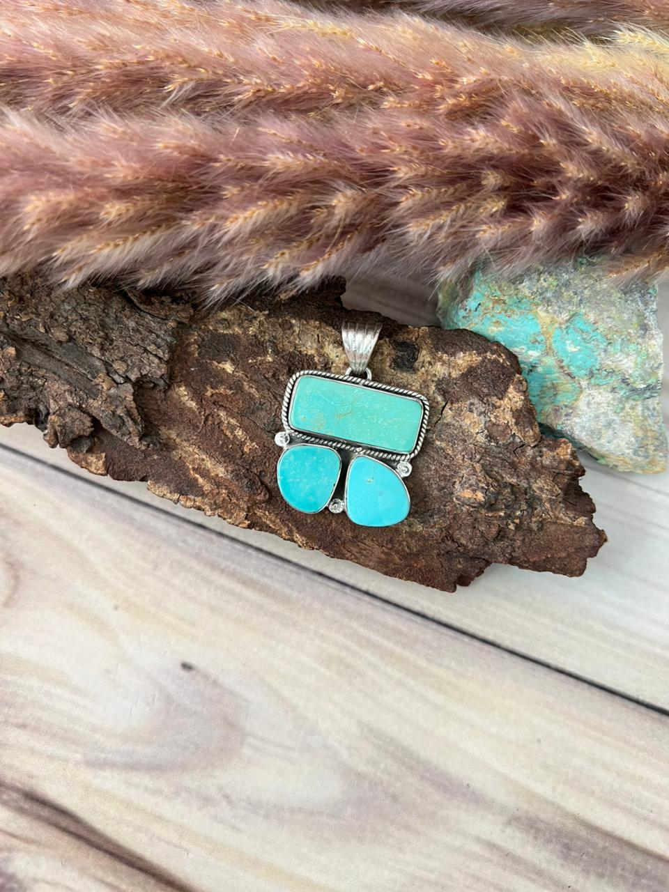 Handmade Sterling Silver Green Kingman Turquoise Collection: Pendant Signed Nizhoni