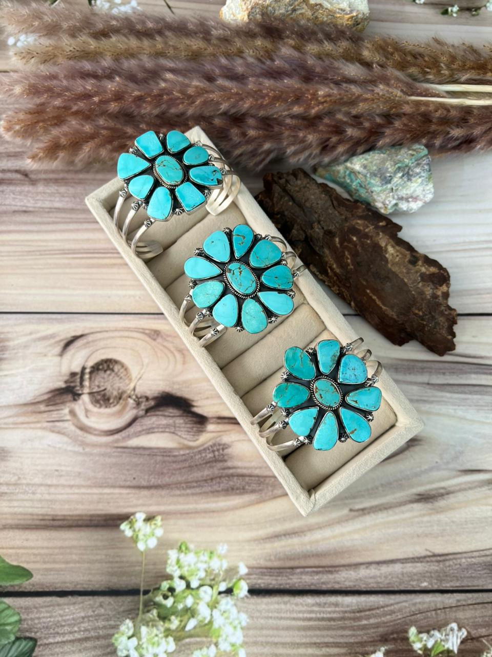 Handmade Sterling Silver Green Kingman Turquoise Collection: Cuff Bracelet Signed Nizhoni