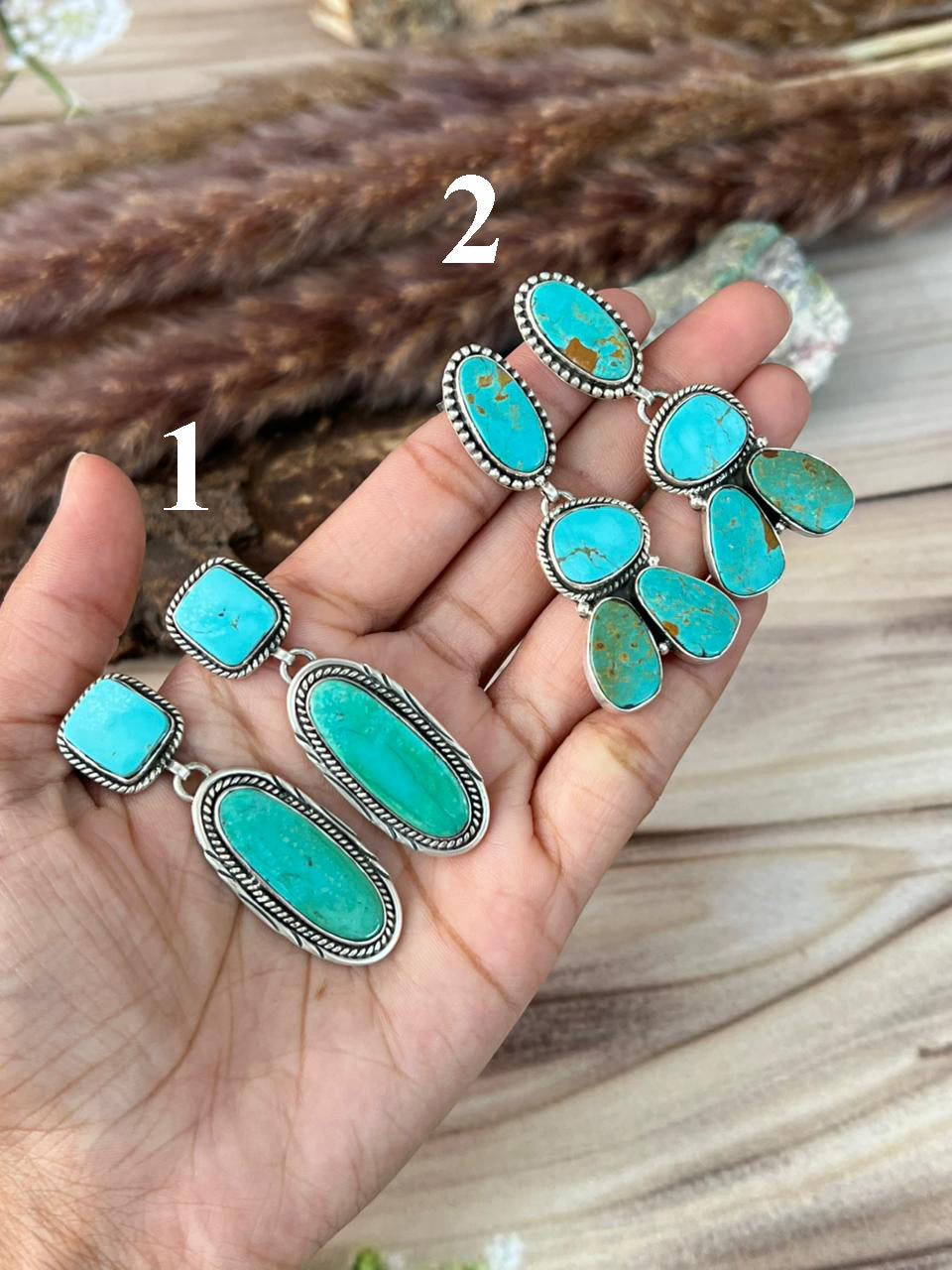 Handmade Sterling Silver Green Kingman Turquoise Collection: Post Dangle Earrings Signed Nizhoni