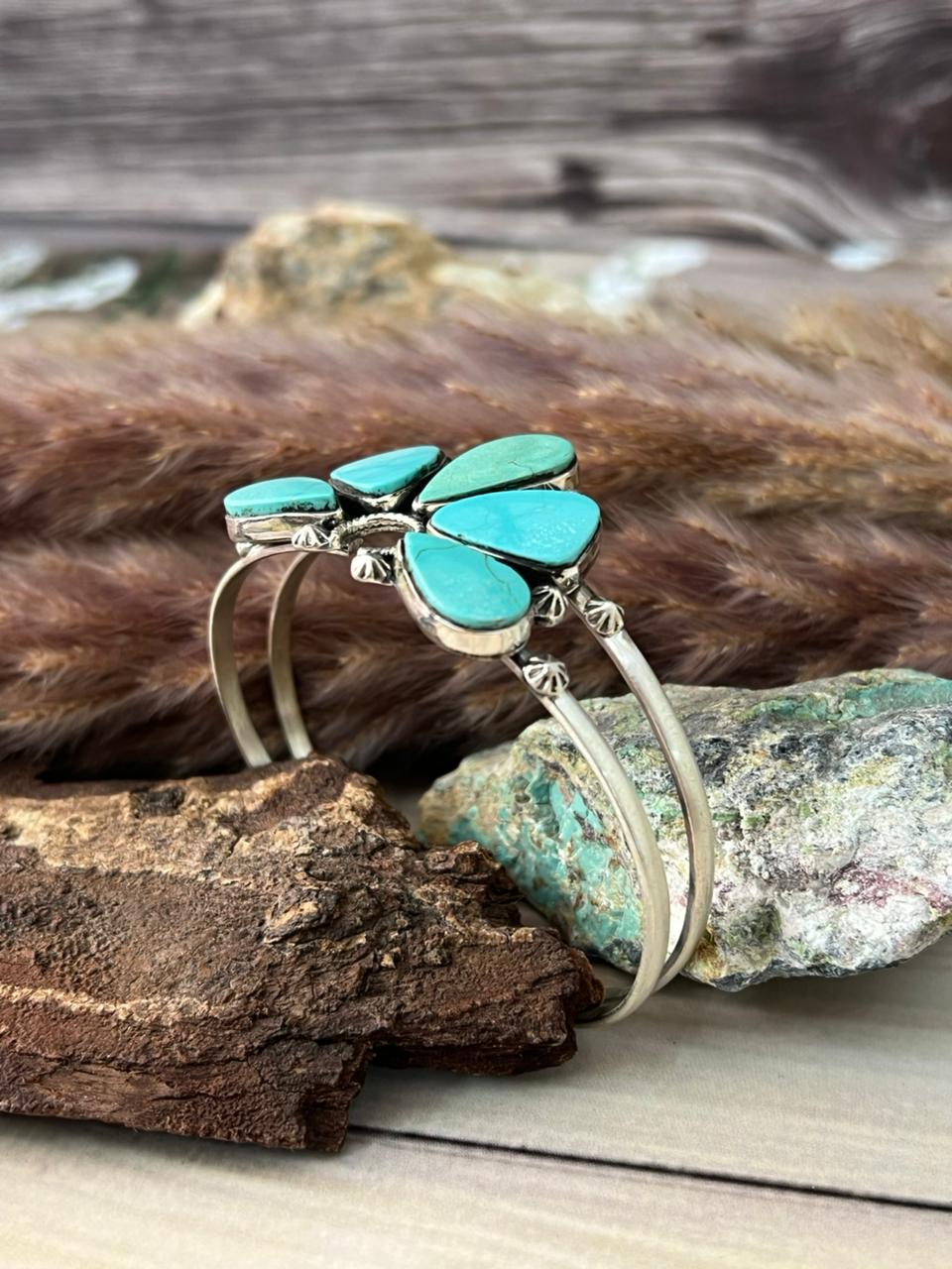 Handmade Sterling Silver Green Kingman Turquoise Collection: Naja Cuff Bracelet Signed Nizhoni