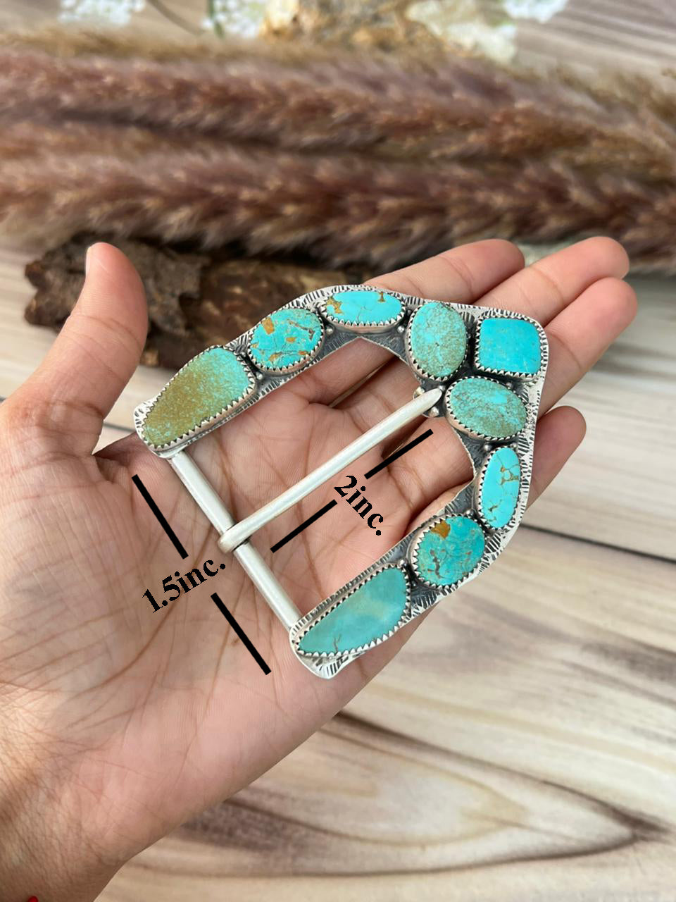 Handmade Sterling Silver Green Kingman Turquoise Collection: Belt Buckle Signed Nizhoni