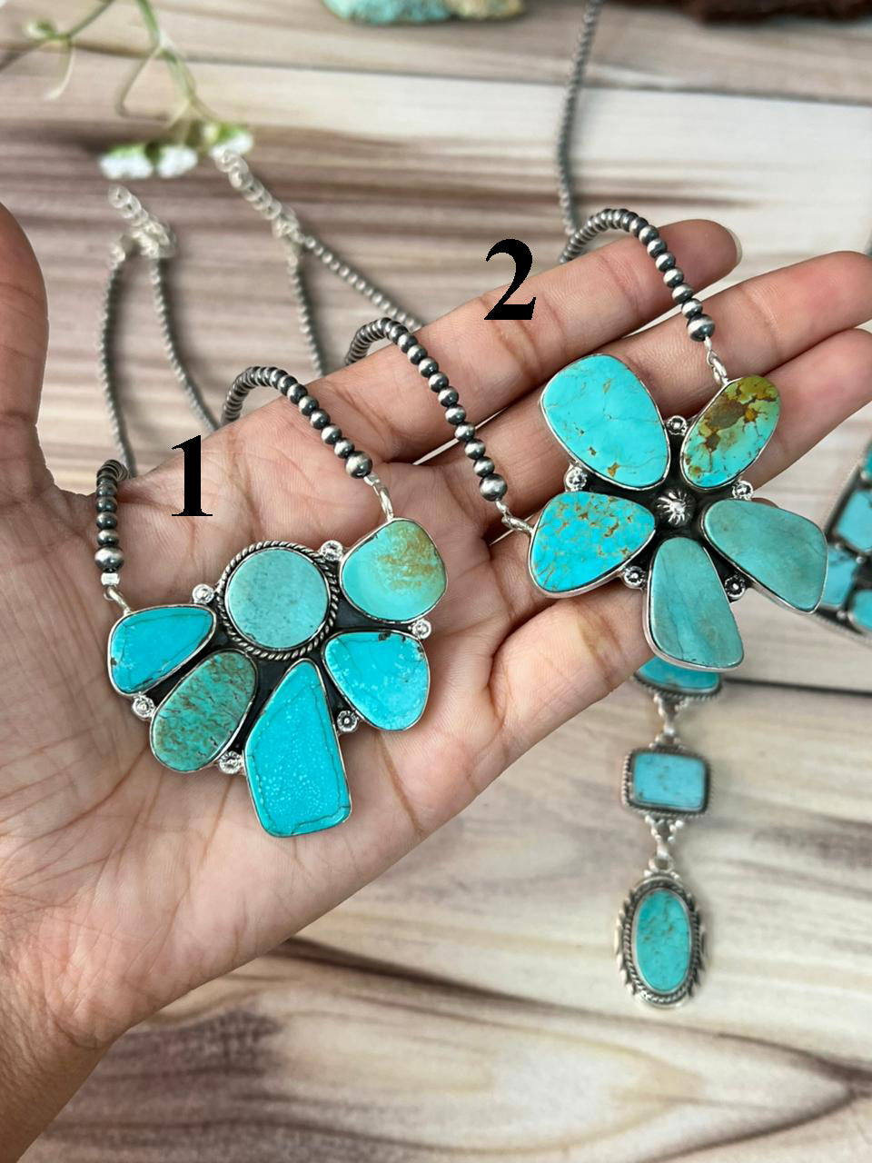 Handmade Sterling Silver Green Kingman Turquoise Collection: Beaded Necklace Signed Nizhoni
