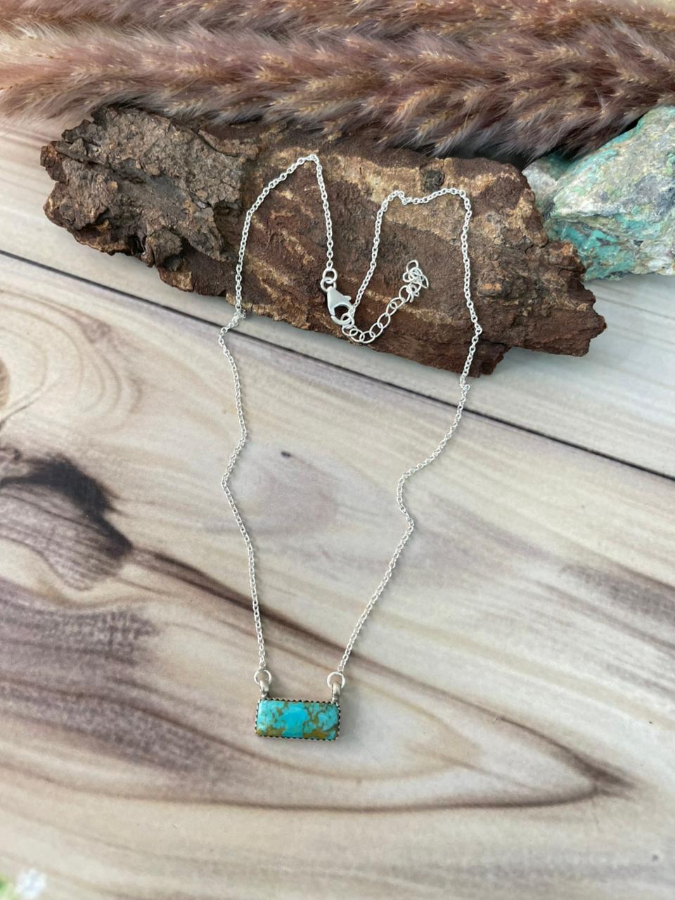 Handmade Sterling Silver Kingman Turquoise Bar Necklace Signed Nizhoni