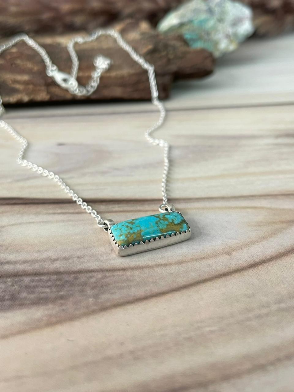 Handmade Sterling Silver Kingman Turquoise Bar Necklace Signed Nizhoni