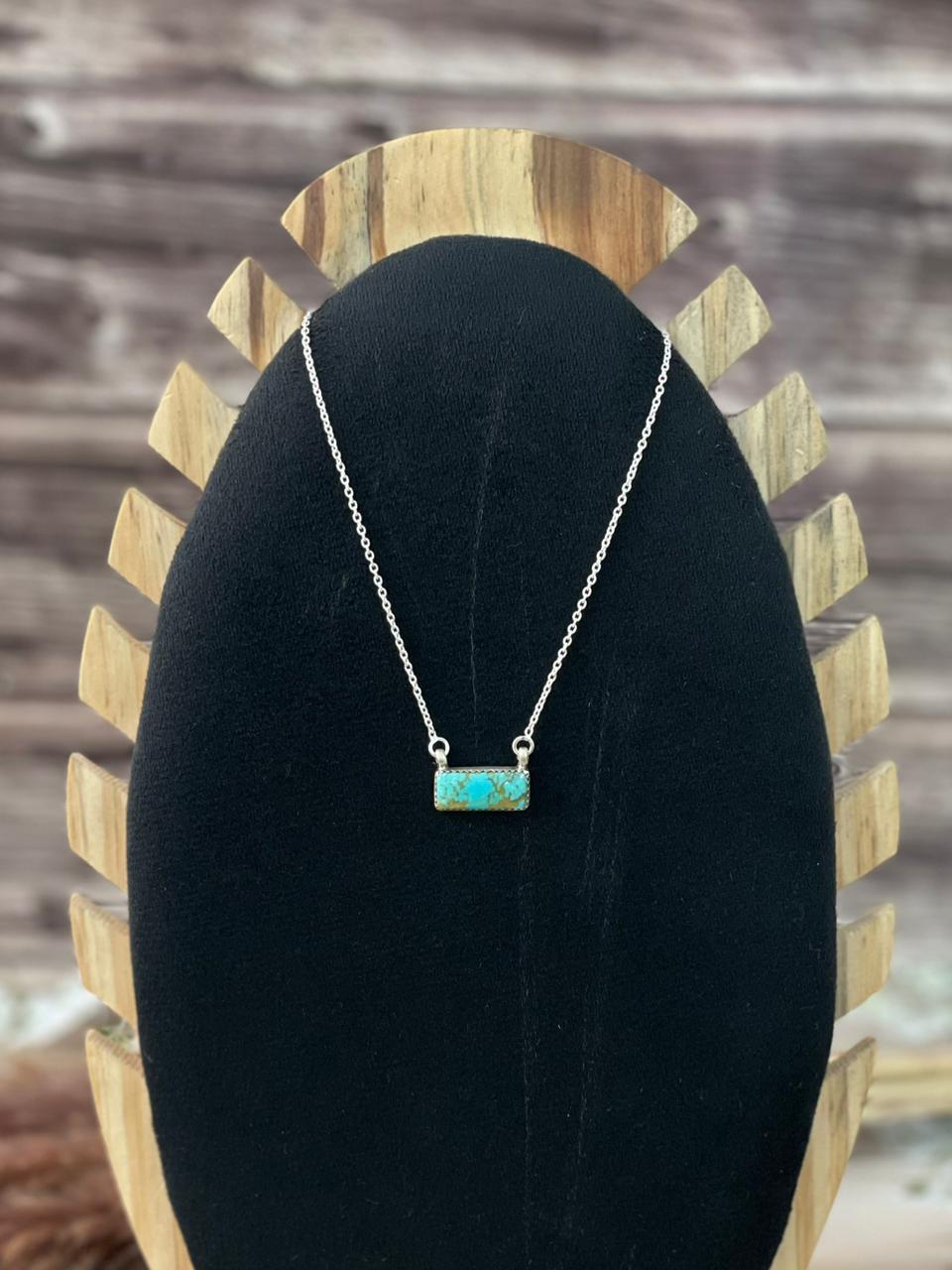 Handmade Sterling Silver Kingman Turquoise Bar Necklace Signed Nizhoni