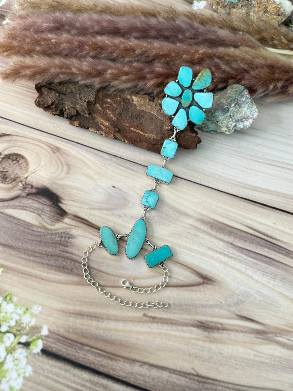 Handmade Sterling Silver Green Kingman Turquoise Collection: Hand Harness Signed Nizhoni