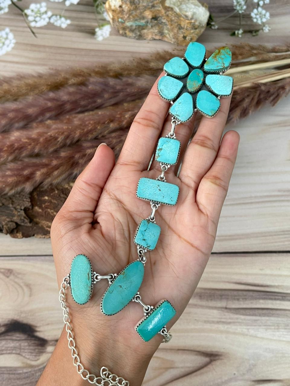 Handmade Sterling Silver Green Kingman Turquoise Collection: Hand Harness Signed Nizhoni