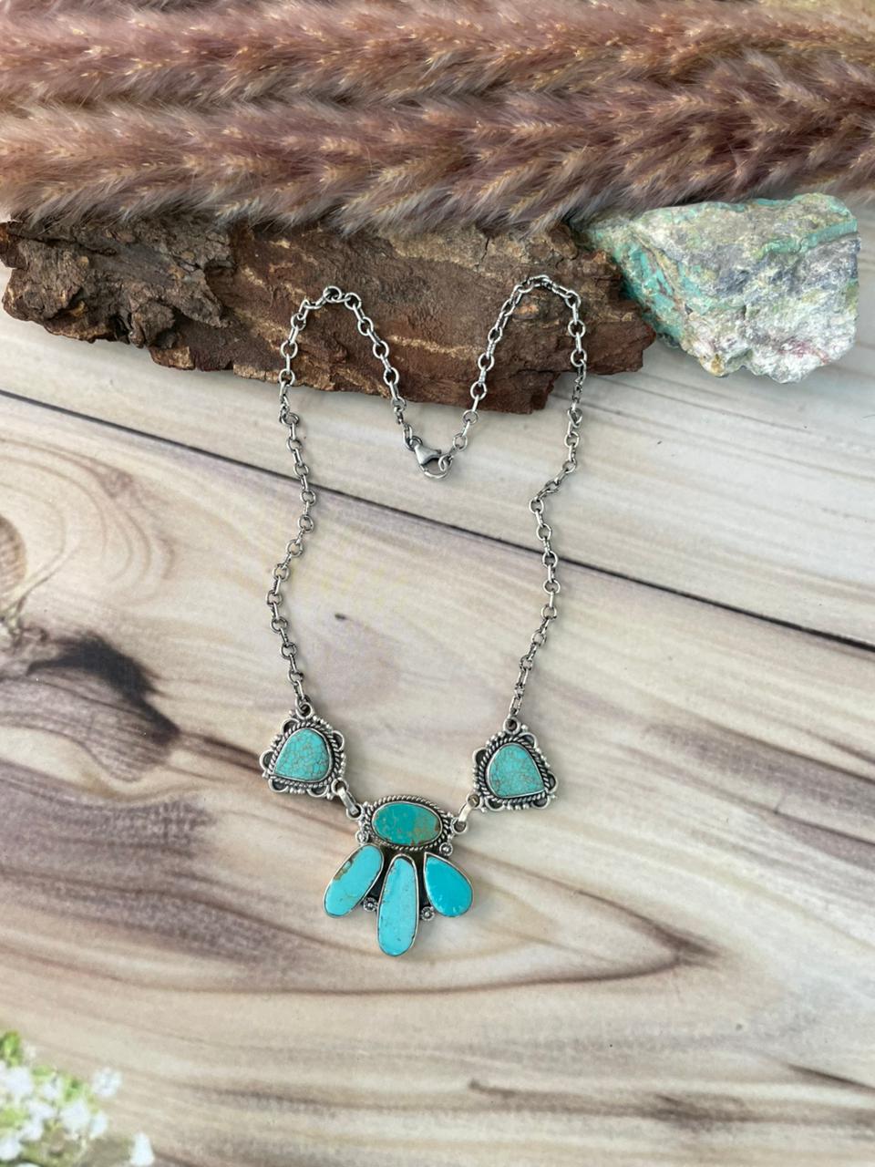 Handmade Sterling Silver Green Kingman Turquoise Collection: Choker Necklace Signed Nizhoni