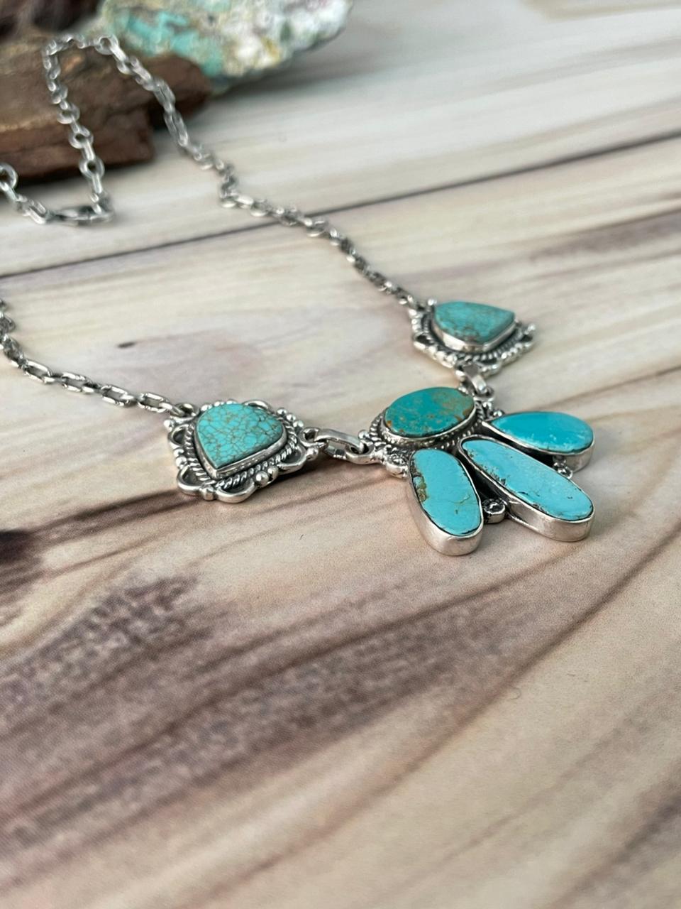 Handmade Sterling Silver Green Kingman Turquoise Collection: Choker Necklace Signed Nizhoni