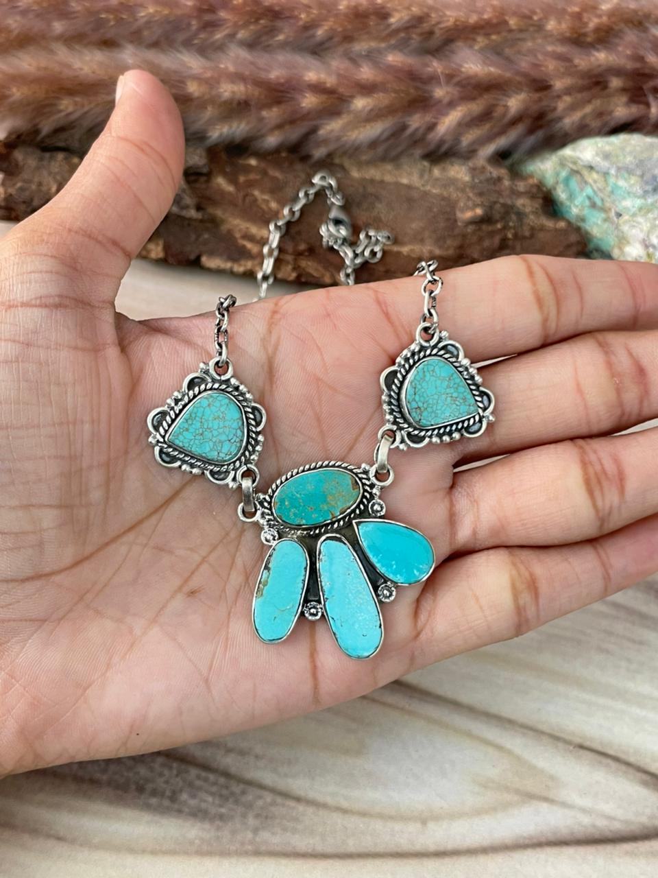 Handmade Sterling Silver Green Kingman Turquoise Collection: Choker Necklace Signed Nizhoni