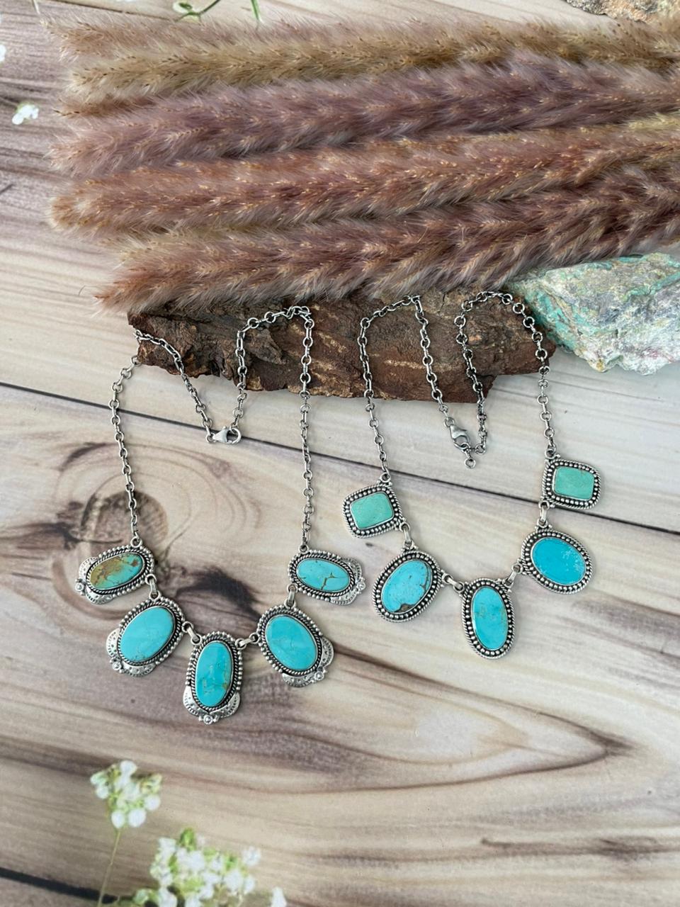 Handmade Sterling Silver Green Kingman Turquoise Collection: Necklace Signed Nizhoni