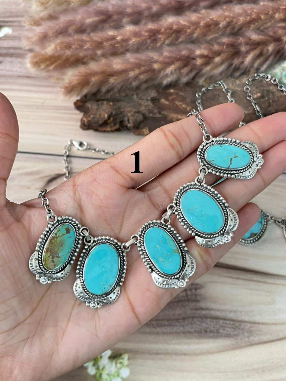 Handmade Sterling Silver Green Kingman Turquoise Collection: Necklace Signed Nizhoni