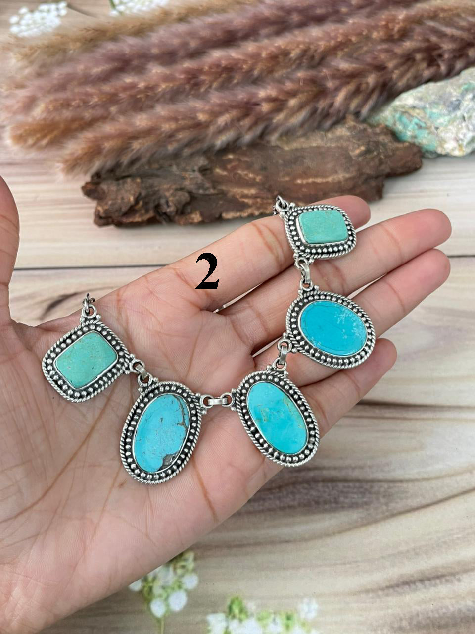 Handmade Sterling Silver Green Kingman Turquoise Collection: Necklace Signed Nizhoni