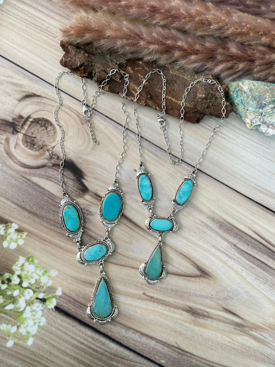 Handmade Sterling Silver Green Kingman Turquoise Collection: Necklace Signed Nizhoni