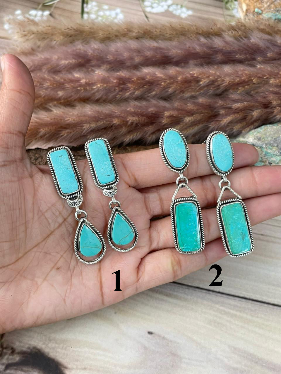Handmade Sterling Silver Green Kingman Turquoise Collection: Post Dangle Earrings Signed Nizhoni