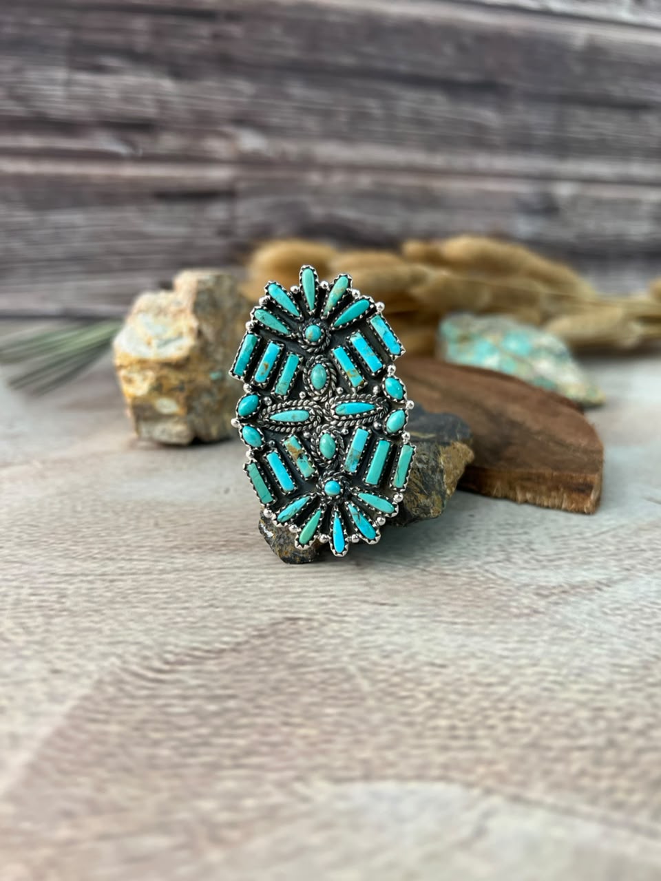 Handmade Sterling Silver Kingman Turquoise Adjustable Ring Signed Nizhoni