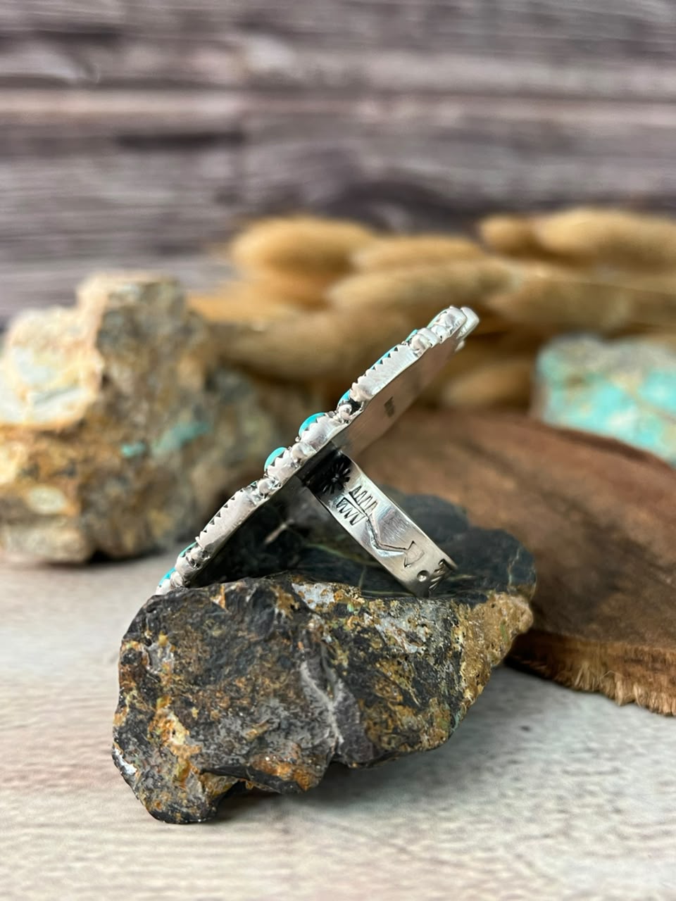 Handmade Sterling Silver Kingman Turquoise Adjustable Ring Signed Nizhoni