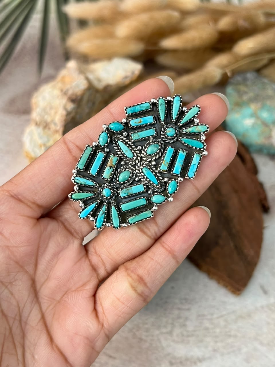 Handmade Sterling Silver Kingman Turquoise Adjustable Ring Signed Nizhoni