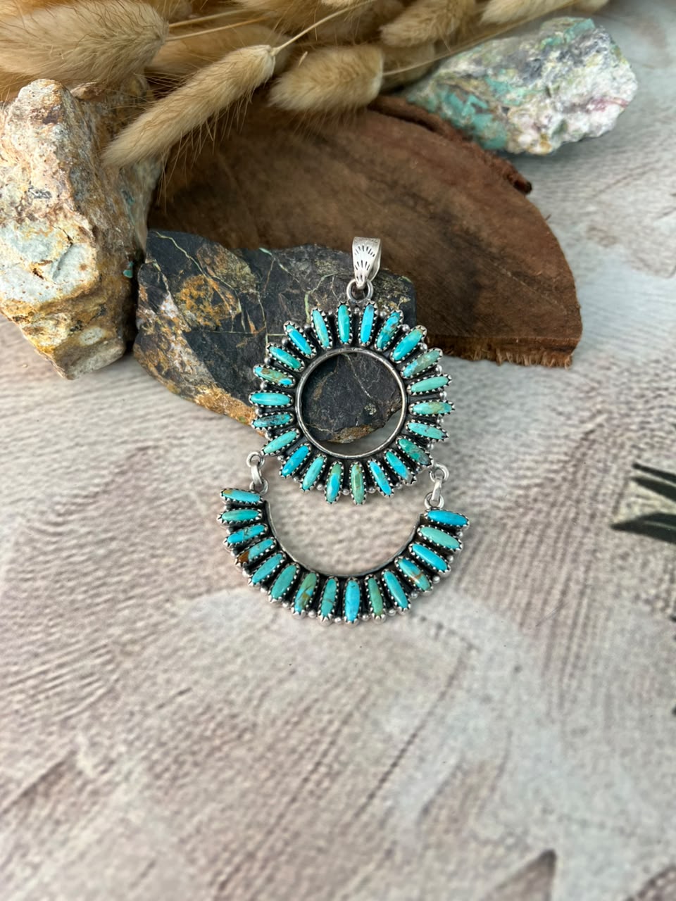 Handmade Sterling Silver Kingman Turquoise Pendant Signed Nizhoni
