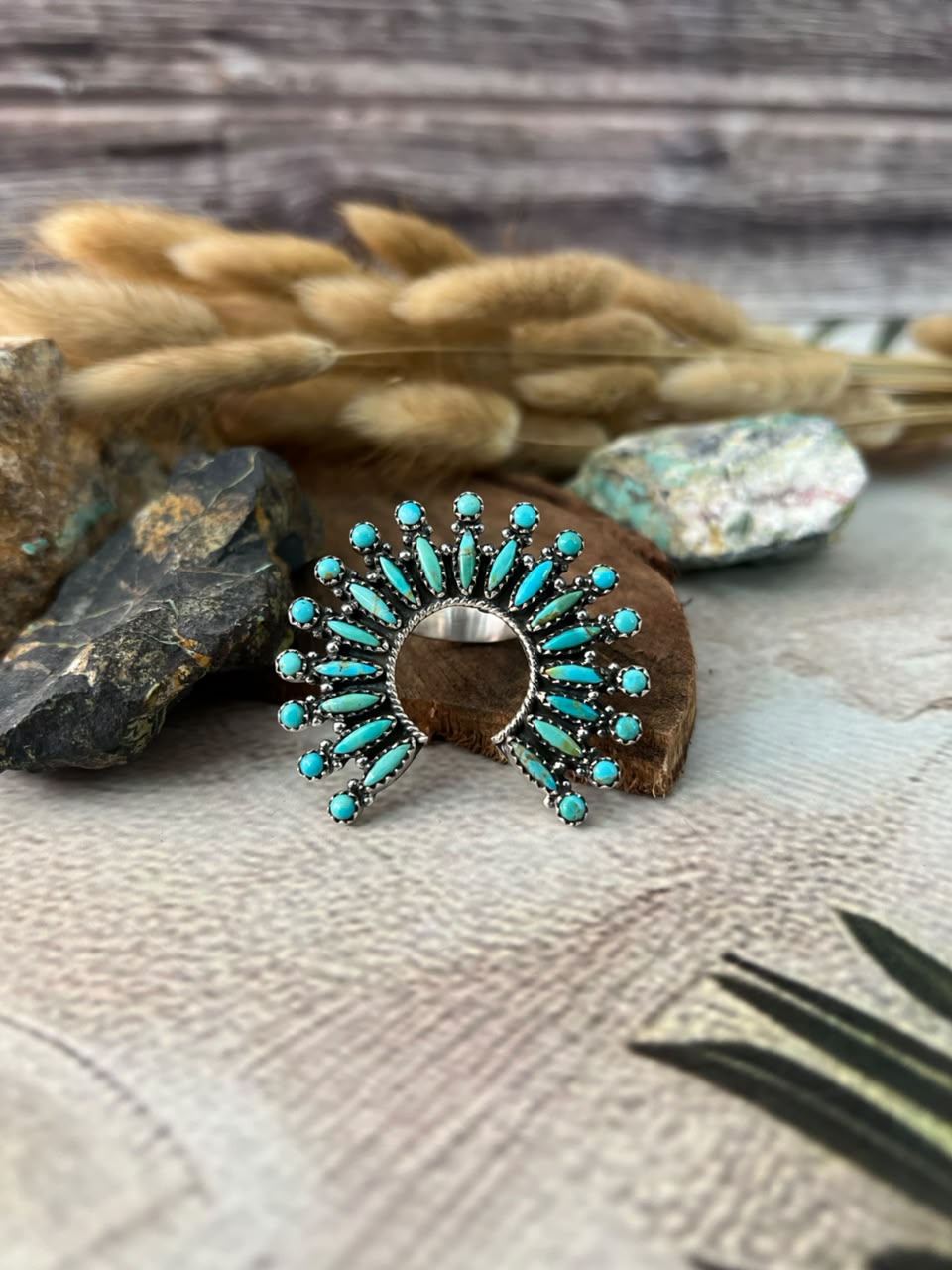 Handmade Sterling Silver Kingman Turquoise Naja Adjustable Ring Signed Nizhoni