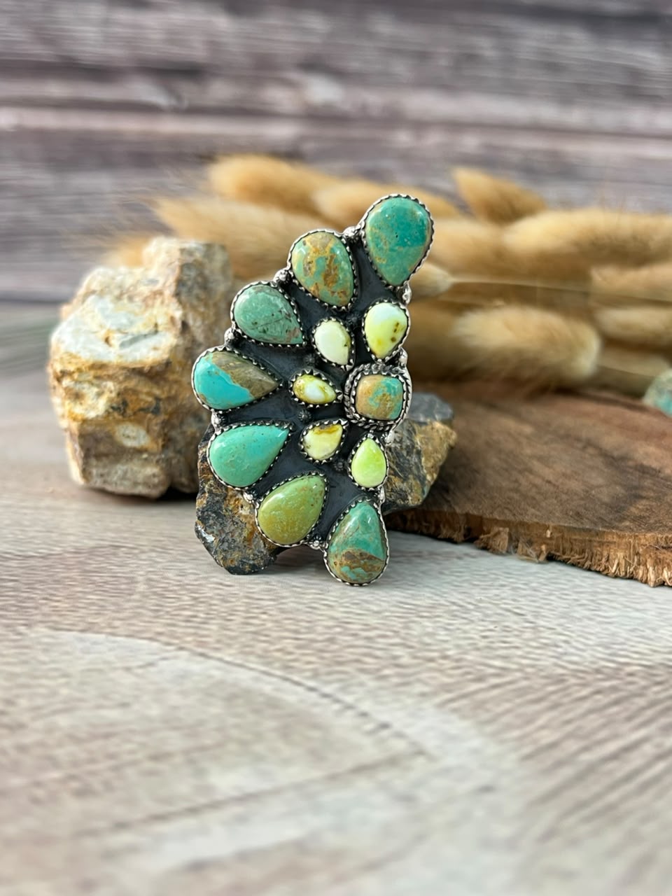 Handmade Sterling Silver Cripple Creek with Palomino Turquoise Adjustable Ring Signed Nizhoni (9)