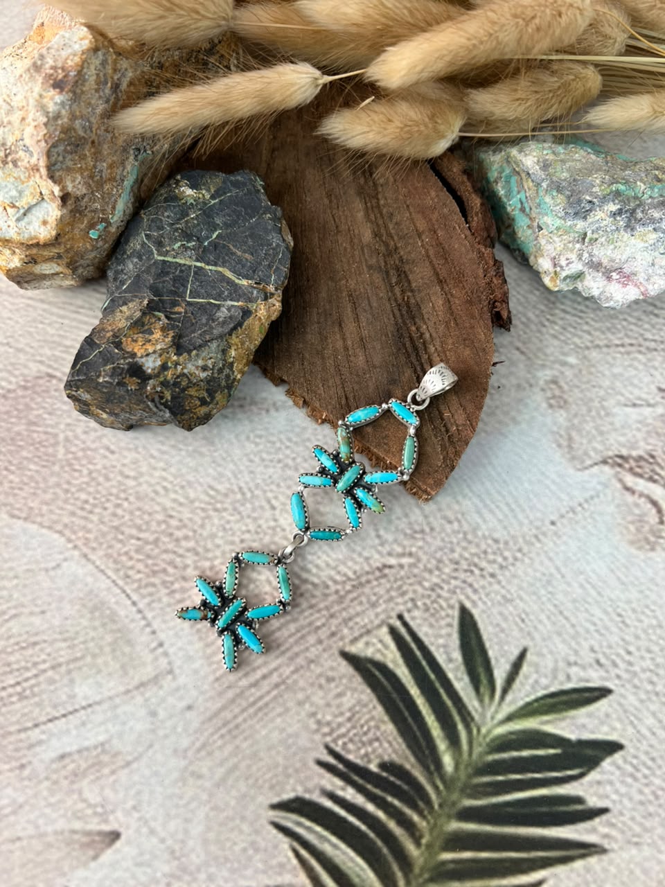 Handmade Sterling Silver Kingman Turquoise Pendant Signed Nizhoni