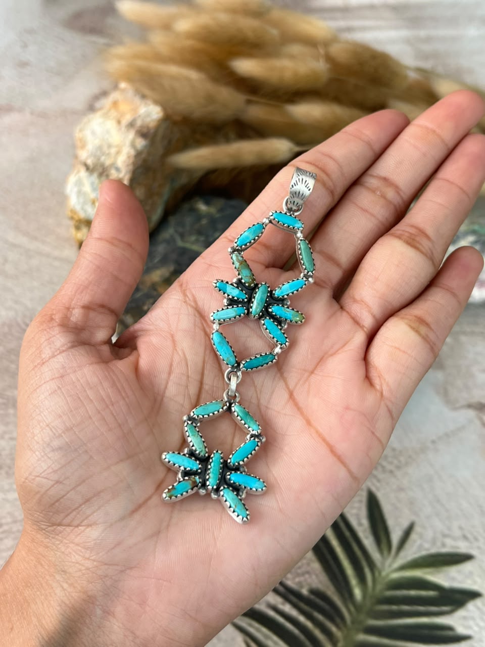 Handmade Sterling Silver Kingman Turquoise Pendant Signed Nizhoni