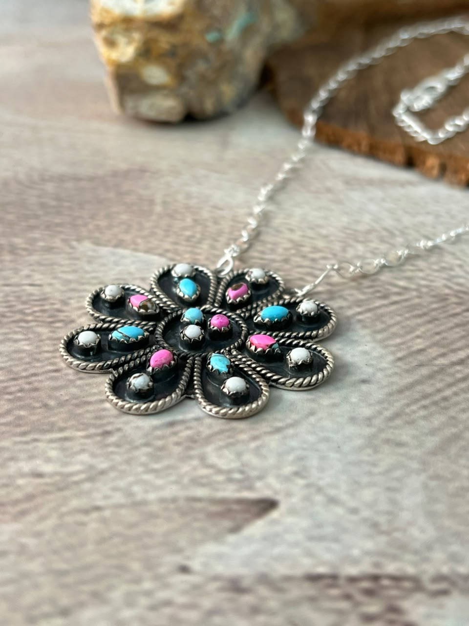 Handmade Sterling Silver Cotton Candy Necklace Signed Nizhoni