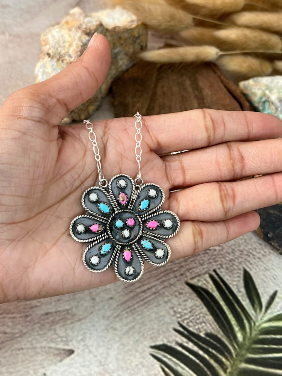 Handmade Sterling Silver Cotton Candy Necklace Signed Nizhoni
