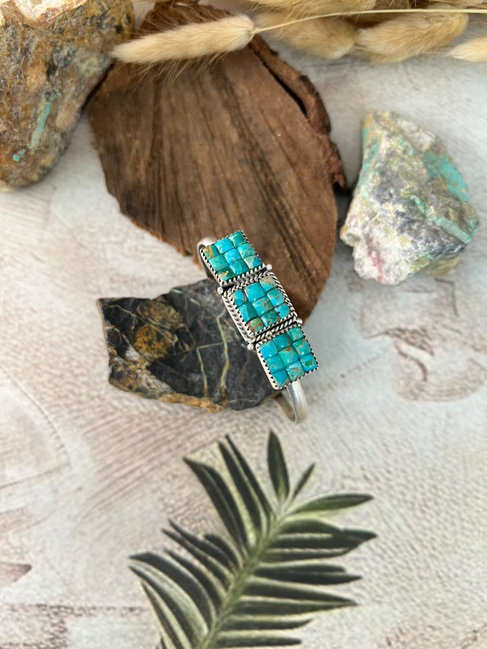 Handmade Sterling Silver Kingman Turquoise Cobble Stone Cuff Bracelet Signed Nizhoni (3)
