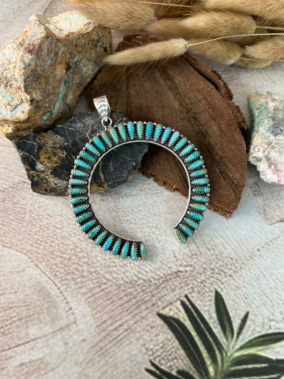 Handmade Sterling Silver Kingman Turquoise Naja Pendant Signed Nizhoni