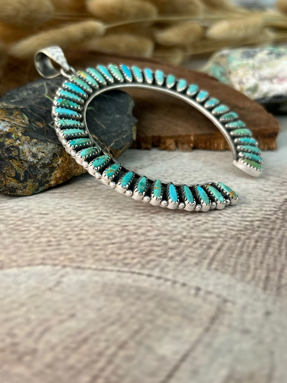 Handmade Sterling Silver Kingman Turquoise Naja Pendant Signed Nizhoni
