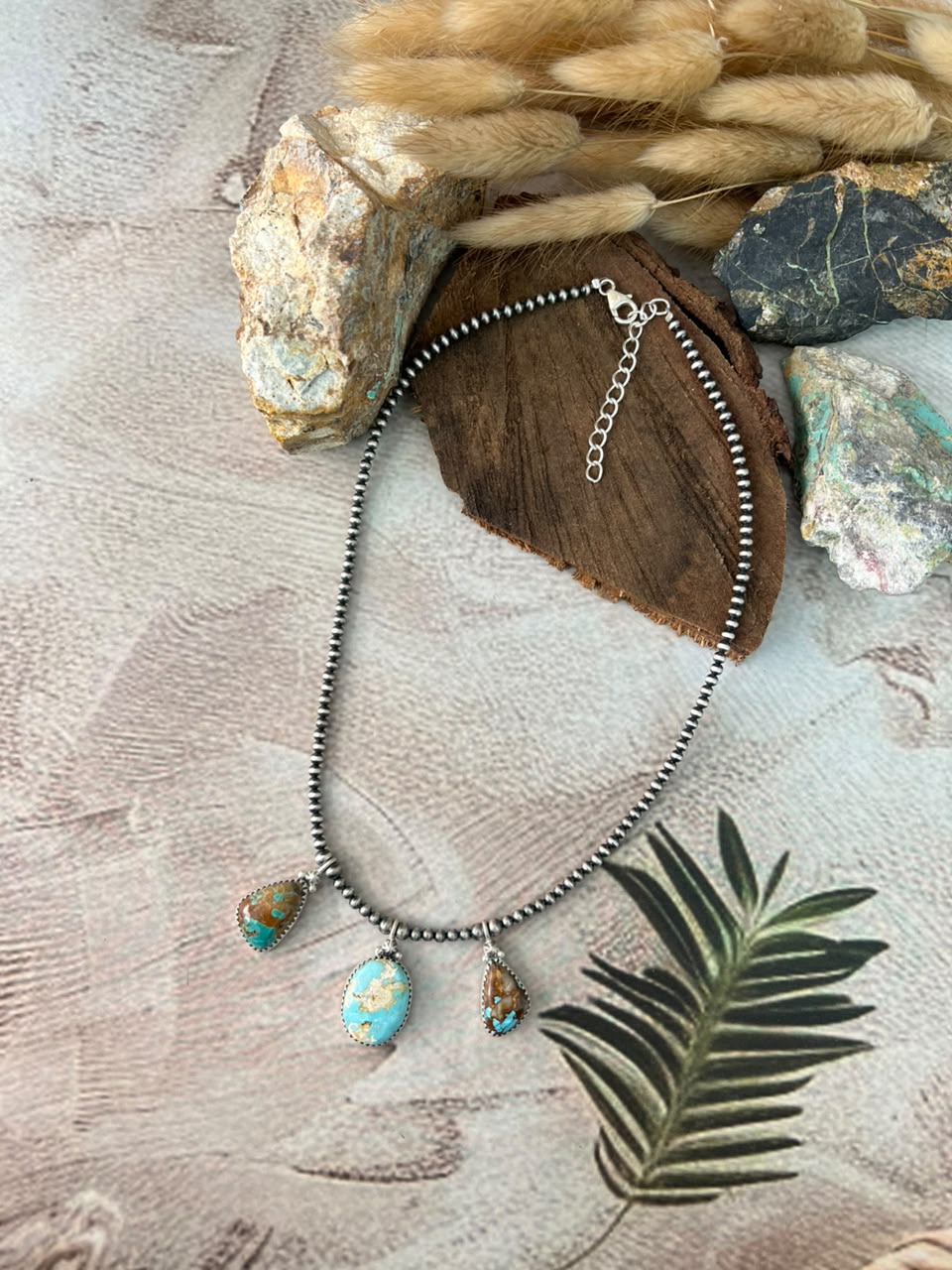 Handmade Sterling Silver Royston Ribbon Turquoise Beaded Necklace Signed Nizhoni