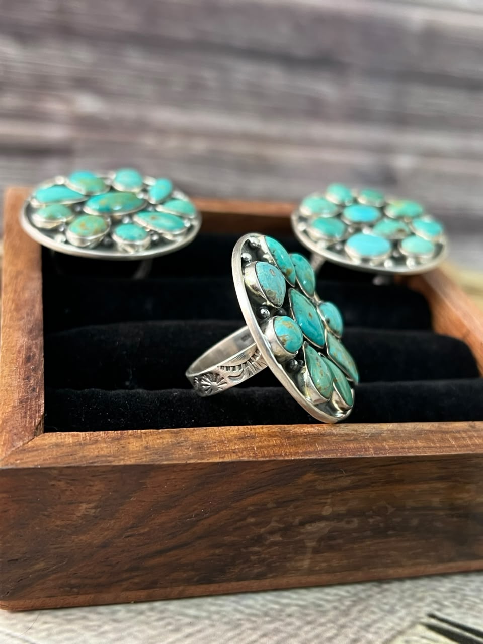 Handmade Sterling Silver Carico Lake Turquoise Adjustable Ring Signed Nizhoni